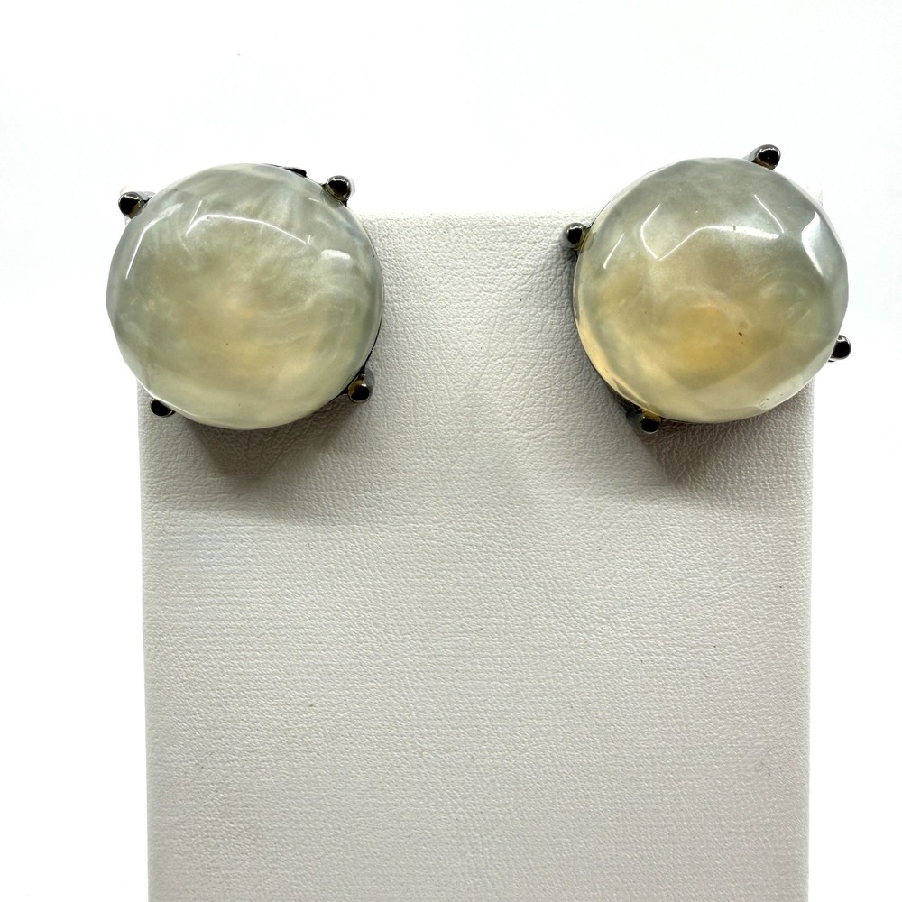 Gothic Gunmetal Chunky Stud Earrings with Milky Cream Cabochon